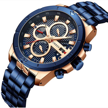 8337 | RELOJ CRONÓGRAFO CURREN ORIGINAL ACERO BLANCO/NEGRO/DORADO/AZUL CASUAL