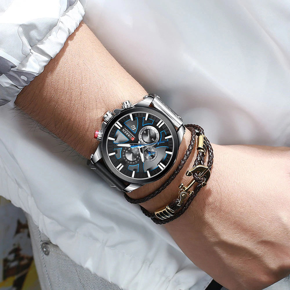 8346 | RELOJ CRONÓGRAFO CURREN ORIGINAL CUERO AZUL/NEGRO/MARRÓN CASUAL