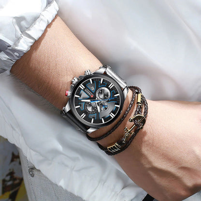 8346 | RELOJ CRONÓGRAFO CURREN ORIGINAL CUERO AZUL/NEGRO/MARRÓN CASUAL