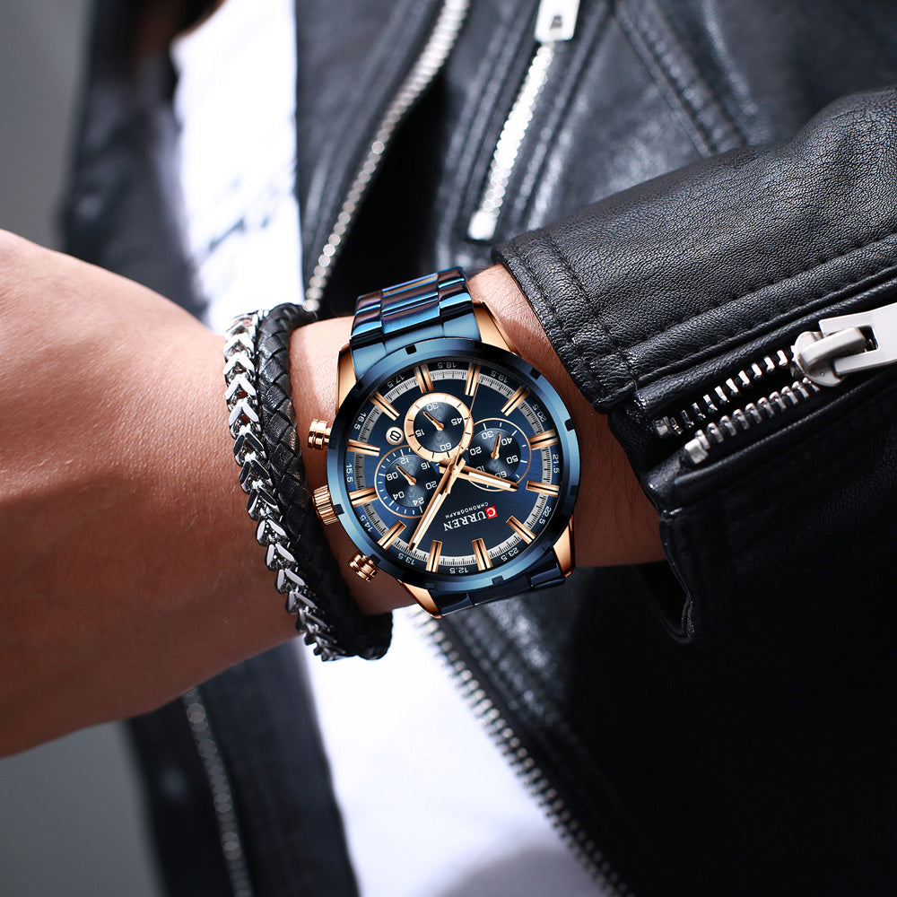 8355 | RELOJ CRONÓGRAFO CURREN ORIGINAL ACERO PLATEADO/NEGRO