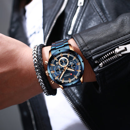 8355 | RELOJ CRONÓGRAFO CURREN ORIGINAL ACERO PLATEADO/NEGRO