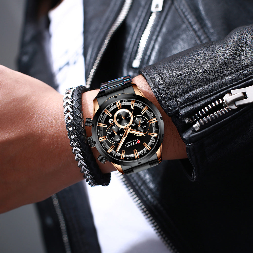 8355 | RELOJ CRONÓGRAFO CURREN ORIGINAL ACERO PLATEADO/NEGRO