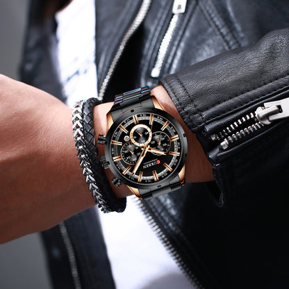8355 | RELOJ CRONÓGRAFO CURREN ORIGINAL ACERO PLATEADO/NEGRO