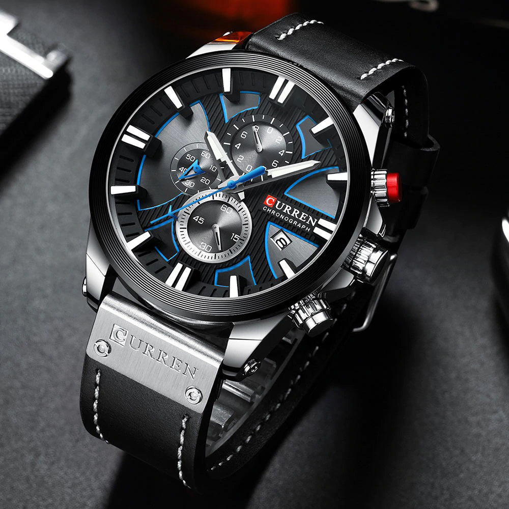 8346 | RELOJ CRONÓGRAFO CURREN ORIGINAL CUERO AZUL/NEGRO/MARRÓN CASUAL