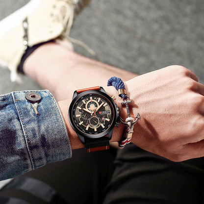 8380 | RELOJ CRONÓGRAFO CURREN ORIGINAL CUERO AZUL/CAFÉ CASUAL