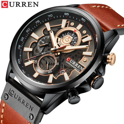 8380 | RELOJ CRONÓGRAFO CURREN ORIGINAL CUERO AZUL/CAFÉ CASUAL