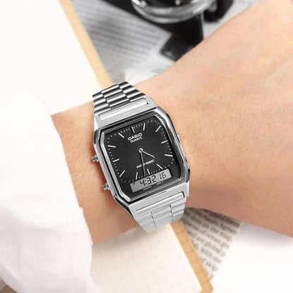 AQ-230 | RELOJ CASIO ORIGINAL DE ACERO DORADO/PLATEADO