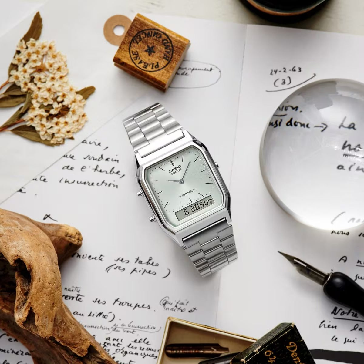 AQ-230A | RELOJ CASIO ORIGINAL DE ACERO DORADO/PLATEADO