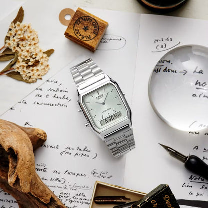AQ-230A | RELOJ CASIO ORIGINAL DE ACERO DORADO/PLATEADO