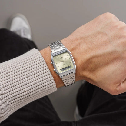 AQ-230A | RELOJ CASIO ORIGINAL DE ACERO DORADO/PLATEADO
