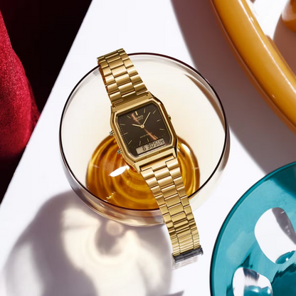 AQ-230A | RELOJ CASIO ORIGINAL DE ACERO DORADO/PLATEADO