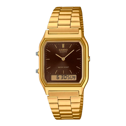 AQ-230A | RELOJ CASIO ORIGINAL DE ACERO DORADO/PLATEADO