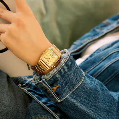 AQ-230 | RELOJ CASIO ORIGINAL DE ACERO DORADO/PLATEADO