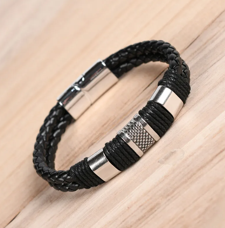 PULSERA COLOR NEGRO ON DOBLE TRENZADO PARA HOMBRE COLOMBIA