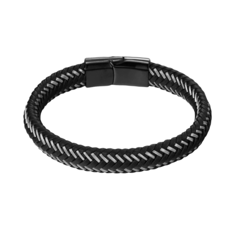 BRAZALETE DE CUERO COLOR NEGRO COLOMBIA PARA HOMBRE