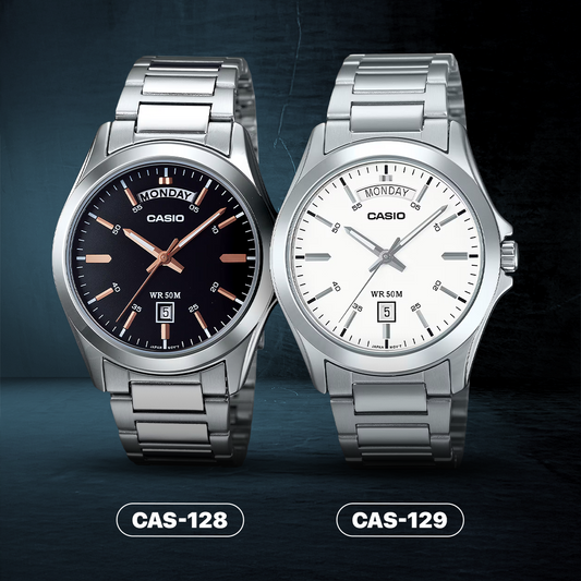 MTP-1370 | RELOJ CASIO ORIGINAL DE ACERO PLATEADO | CAS-128, CAS-129
