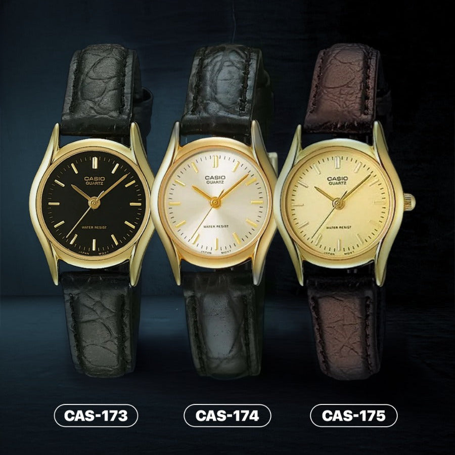 LTP-1094 | RELOJ CASIO ORIGINAL DE CUERO DORADO | CAS-173, CAS-174, CAS-175
