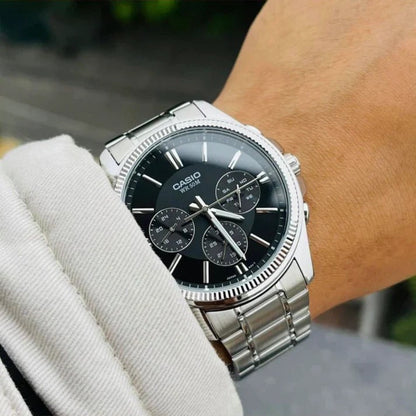 MTP-1375 | RELOJ CASIO ORIGINAL DE ACERO PLATEADO/NEGRO | SKU: CAS-224, CAS-225