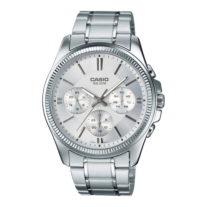 MTP-1375 | RELOJ CASIO ORIGINAL DE ACERO PLATEADO/NEGRO | SKU: CAS-224, CAS-225