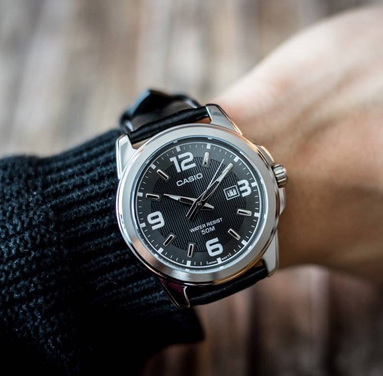 MTP-1314 | RELOJ CASIO ORIGINAL DE ACERO / CUERO NEGRO | CAS-253 , CAS-254
