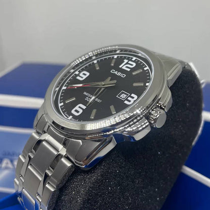 MTP-1314 | RELOJ CASIO ORIGINAL DE ACERO / CUERO NEGRO | CAS-253 , CAS-254