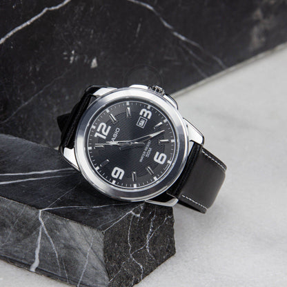 MTP-1314 | RELOJ CASIO ORIGINAL DE ACERO / CUERO NEGRO | CAS-253 , CAS-254