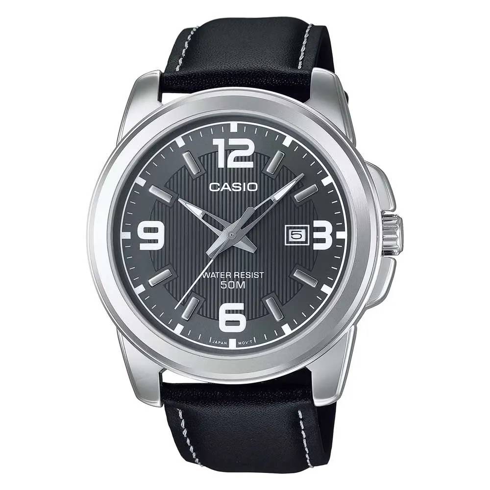 MTP-1314 | RELOJ CASIO ORIGINAL DE ACERO / CUERO NEGRO | CAS-253 , CAS-254