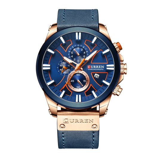 8346 | RELOJ CRONÓGRAFO CURREN ORIGINAL CUERO AZUL/NEGRO/MARRÓN CASUAL