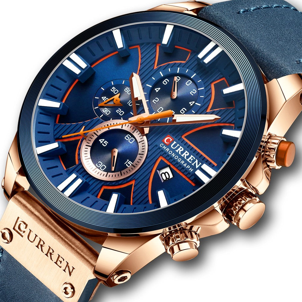 8346 | RELOJ CRONÓGRAFO CURREN ORIGINAL CUERO AZUL/NEGRO/MARRÓN CASUAL