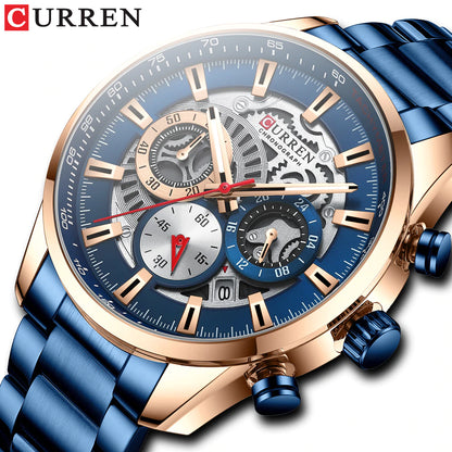 8391 | RELOJ CRONÓGRAFO CURREN ORIGINAL ACERO AZUL/PLATEADO