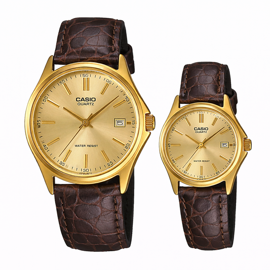 MTP-1183Q-9A/LTP-1183Q-9A RELOJ CASIO DE CUERO PARA PAREJA DE COLOR MARRON | CAS-199, CAS-111