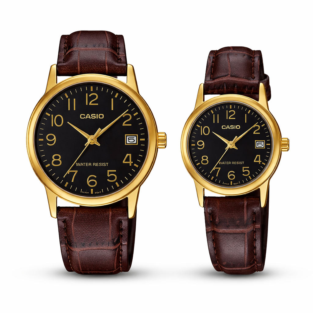 MTP-V002GL/LTP-V002GL RELOJ CASIO ORIGINAL DE CUERO ANALÓGICO PARA PAREJA | CAS-120, CAS-37