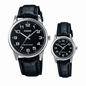 MTP-V001L-1B/LTP-V001L-1B RELOJ CASIO DE CUERO PARA PAREJA DE COLOR NEGRO | CAS-40, CAS-229