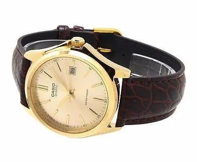 MTP-1183 | RELOJ CASIO ORIGINAL DE CUERO DORADO/NEGRO