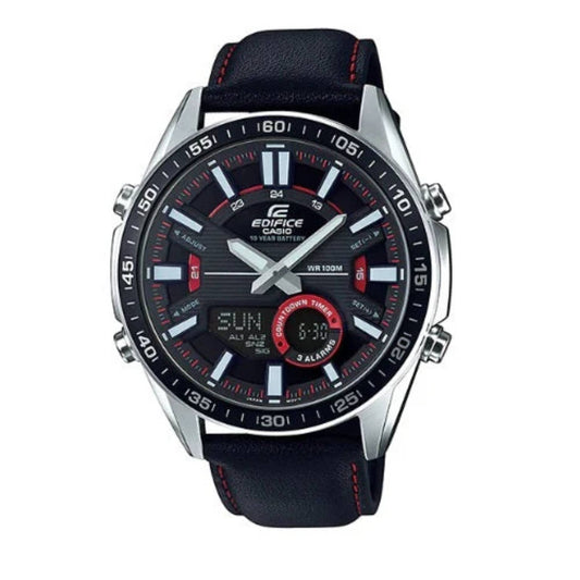 EFV-C100L-1AVDF | RELOJ DE CUERO PARA HOMBRE CASIO EDIFICE - NEGRO