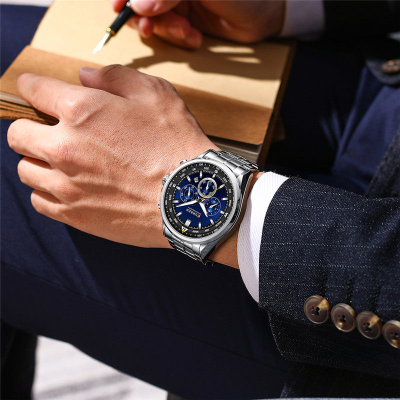 8399 | RELOJ CRONÓGRAFO CURREN ORIGINAL ACERO PLATEADO/GUINDA/NEGRO CASUAL