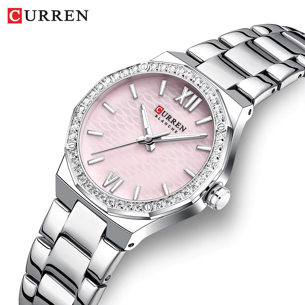 RELOJ CURREN MUJER ORIGINAL ELEGANTE PLATEADO ROSADO 9103