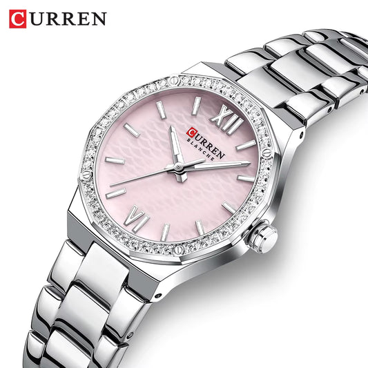 RELOJ CURREN MUJER ORIGINAL ELEGANTE PLATEADO ROSADO 9103