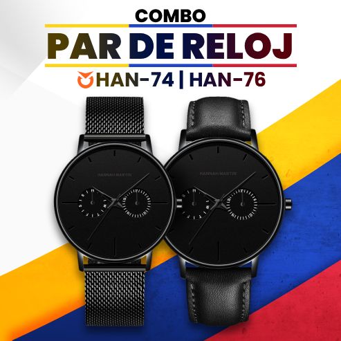 RELOJES HANNAH_MARTIN CUERO ACERO NEGRO ANALOGICO HAN-74 HAN-76