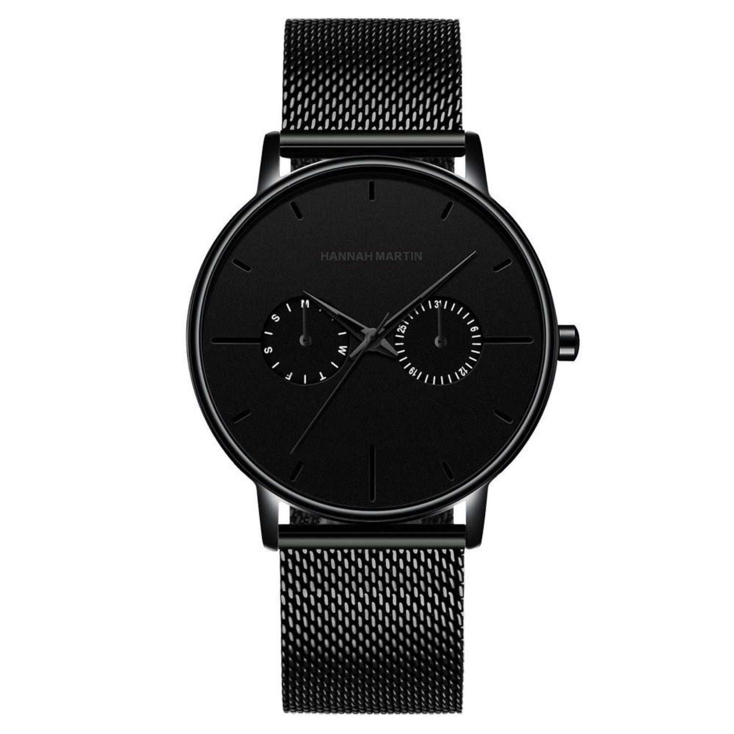 RELOJES HANNAH_MARTIN CUERO ACERO NEGRO ANALOGICO HAN-74 HAN-76