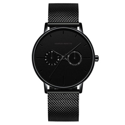 RELOJES HANNAH_MARTIN CUERO ACERO NEGRO ANALOGICO HAN-74 HAN-76