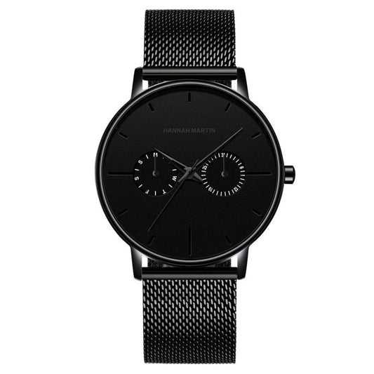 RELOJES HANNAH_MARTIN CUERO ACERO NEGRO ANALOGICO HAN-74 HAN-76
