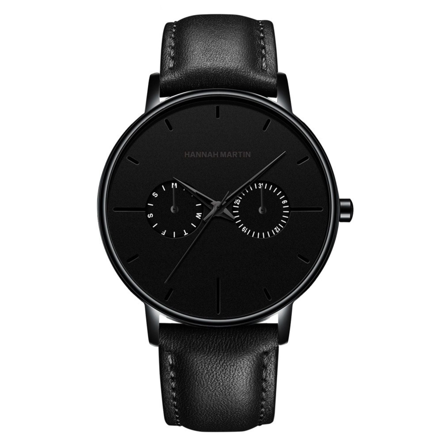 RELOJES HANNAH_MARTIN CUERO ACERO NEGRO ANALOGICO HAN-74 HAN-76
