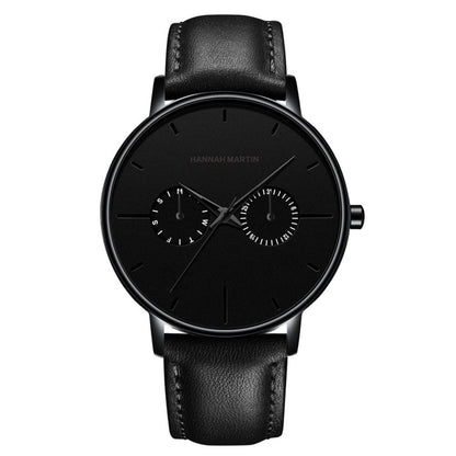 RELOJES HANNAH_MARTIN CUERO ACERO NEGRO ANALOGICO HAN-74 HAN-76