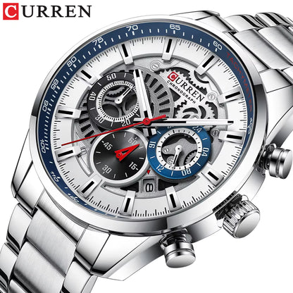 8391 | RELOJ CRONÓGRAFO CURREN ORIGINAL ACERO AZUL/PLATEADO