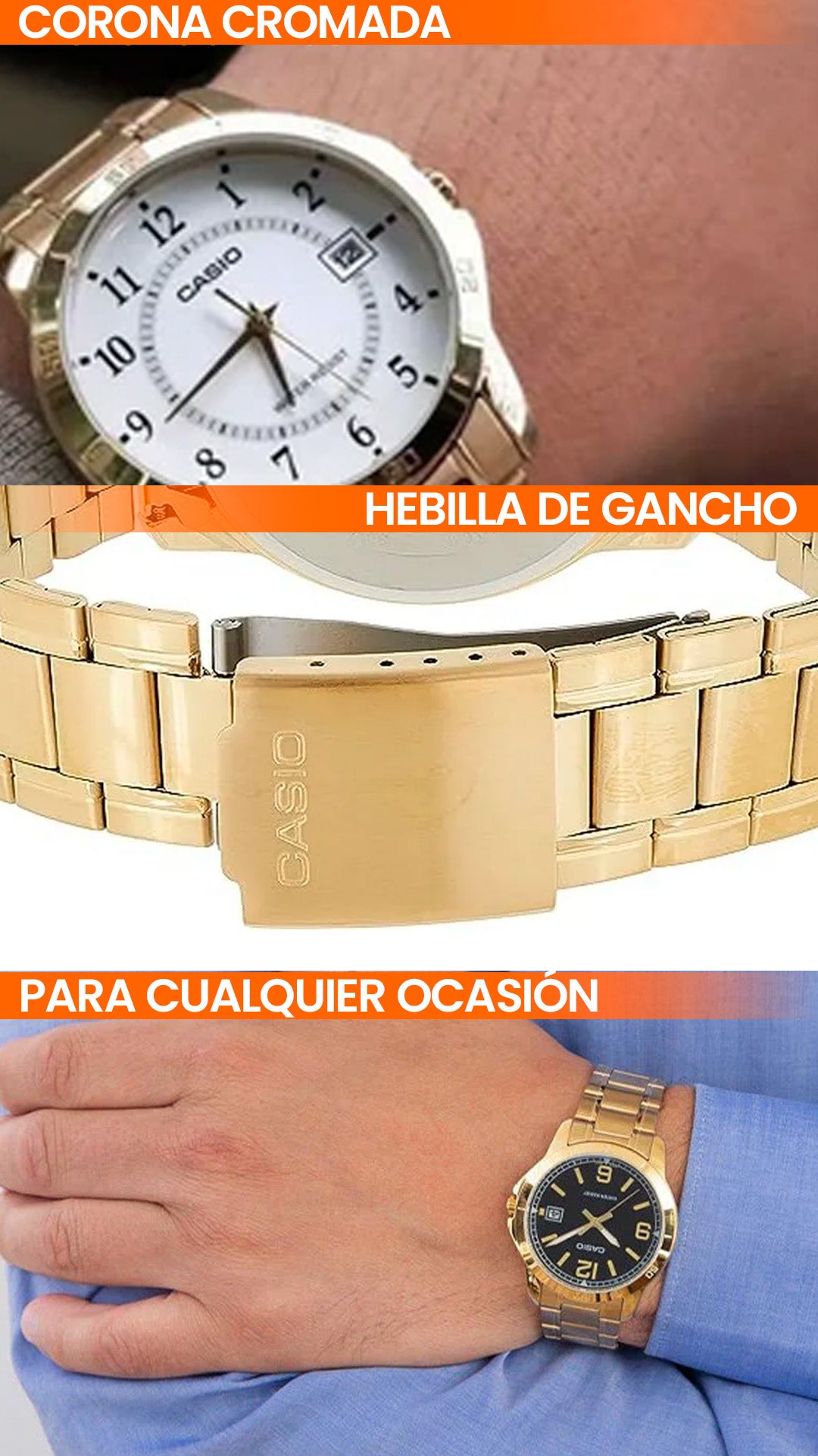 MTP-V004G | RELOJ PARA HOMBRE CASIO - DORADO NEGRO Y BLANCO