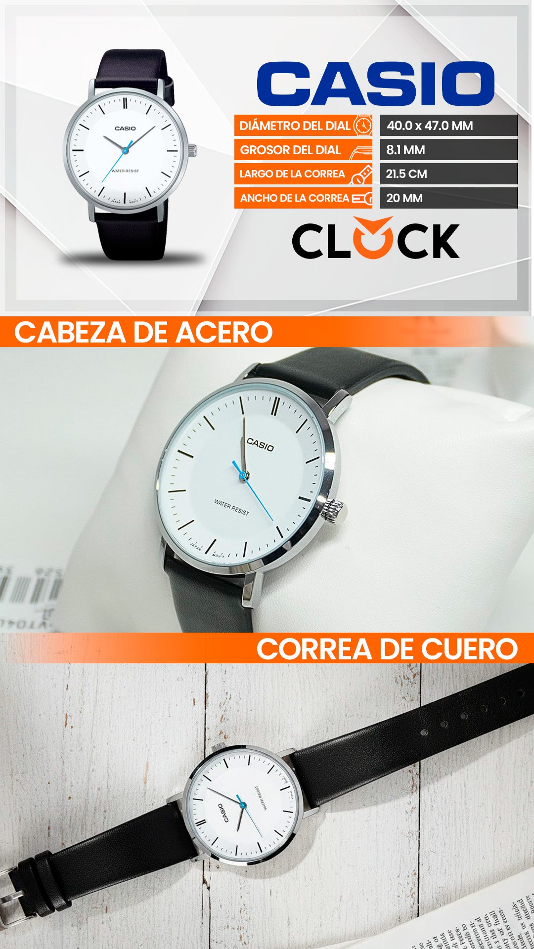 MTP-VT04L-7EDF | RELOJ PARA HOMBRE CASIO - NEGRO BLANCO