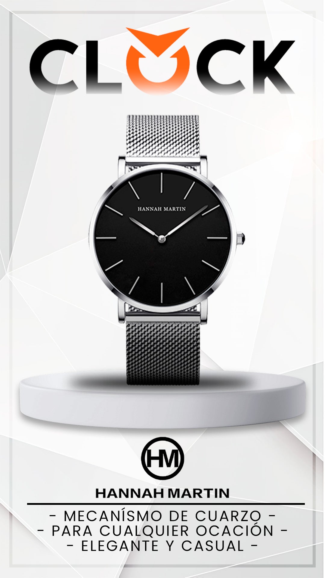 RELOJ HANNAH MARTIN ORIGINAL ELEGANTE NEGRO Y PLATEADO HM-CH02 | HAN-43 - HAN-44