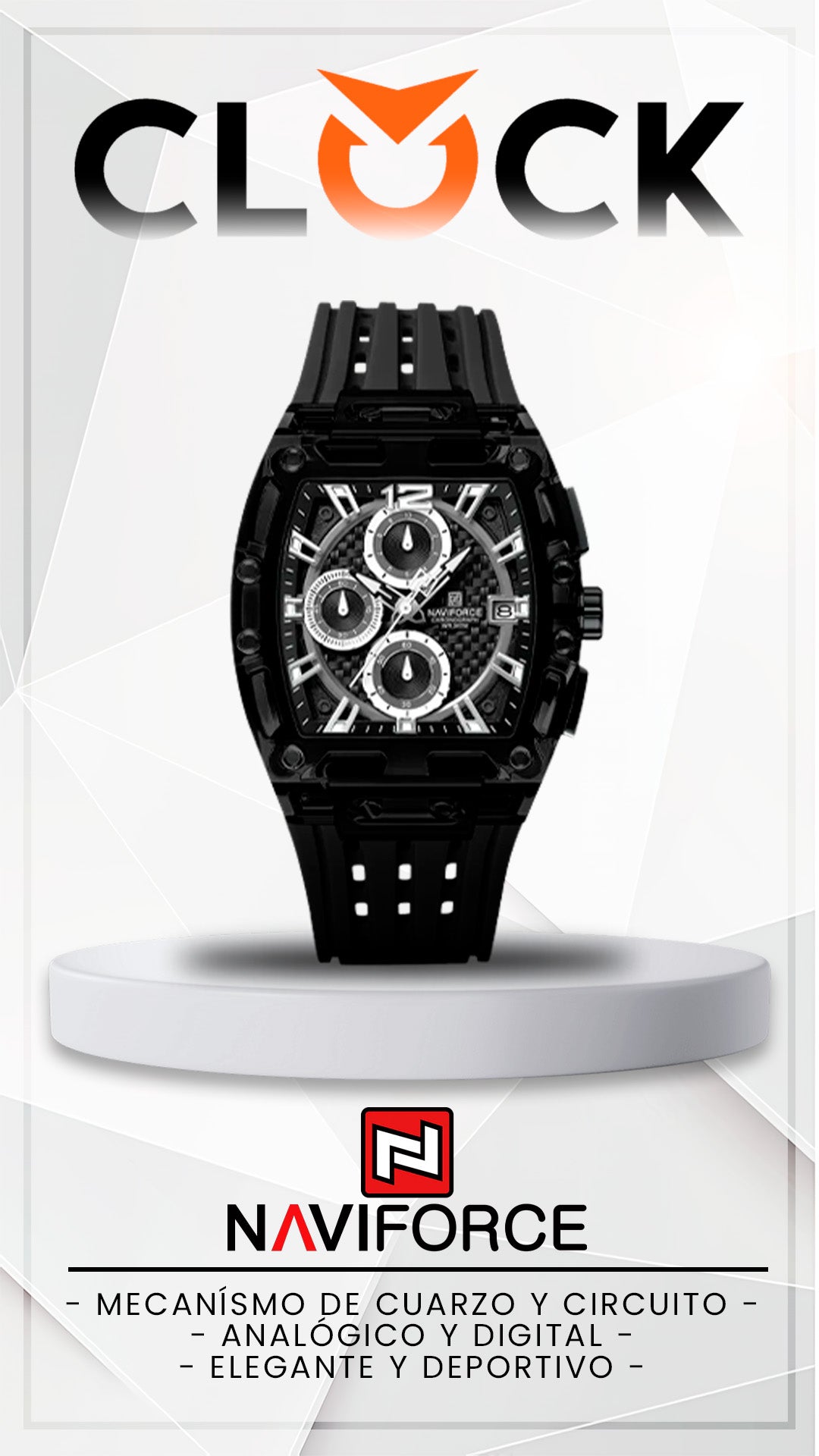 RELOJ NAVIFORCE NF7105 ORIGINAL DEPORTIVO NEGRO Y PLOMO | NAV-102, NAV-103