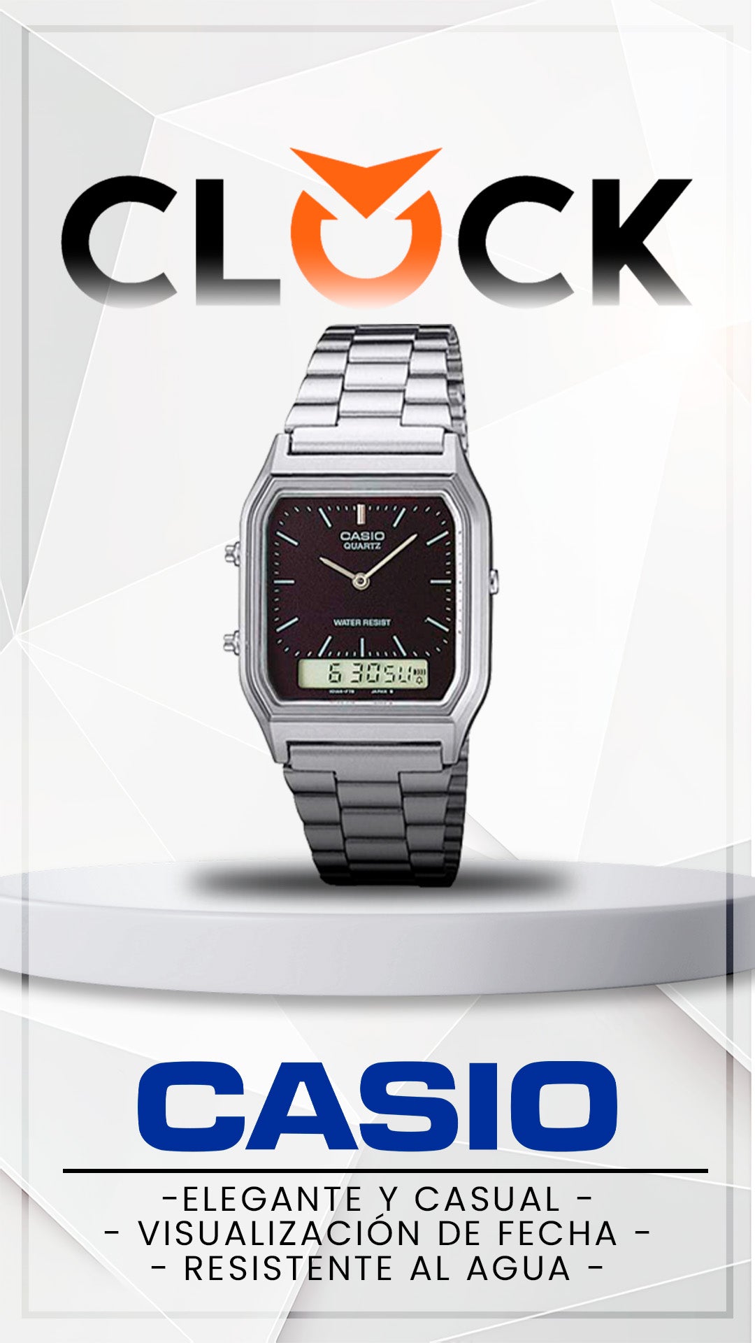 AQ-230 | RELOJ CASIO ORIGINAL DE ACERO DORADO/PLATEADO